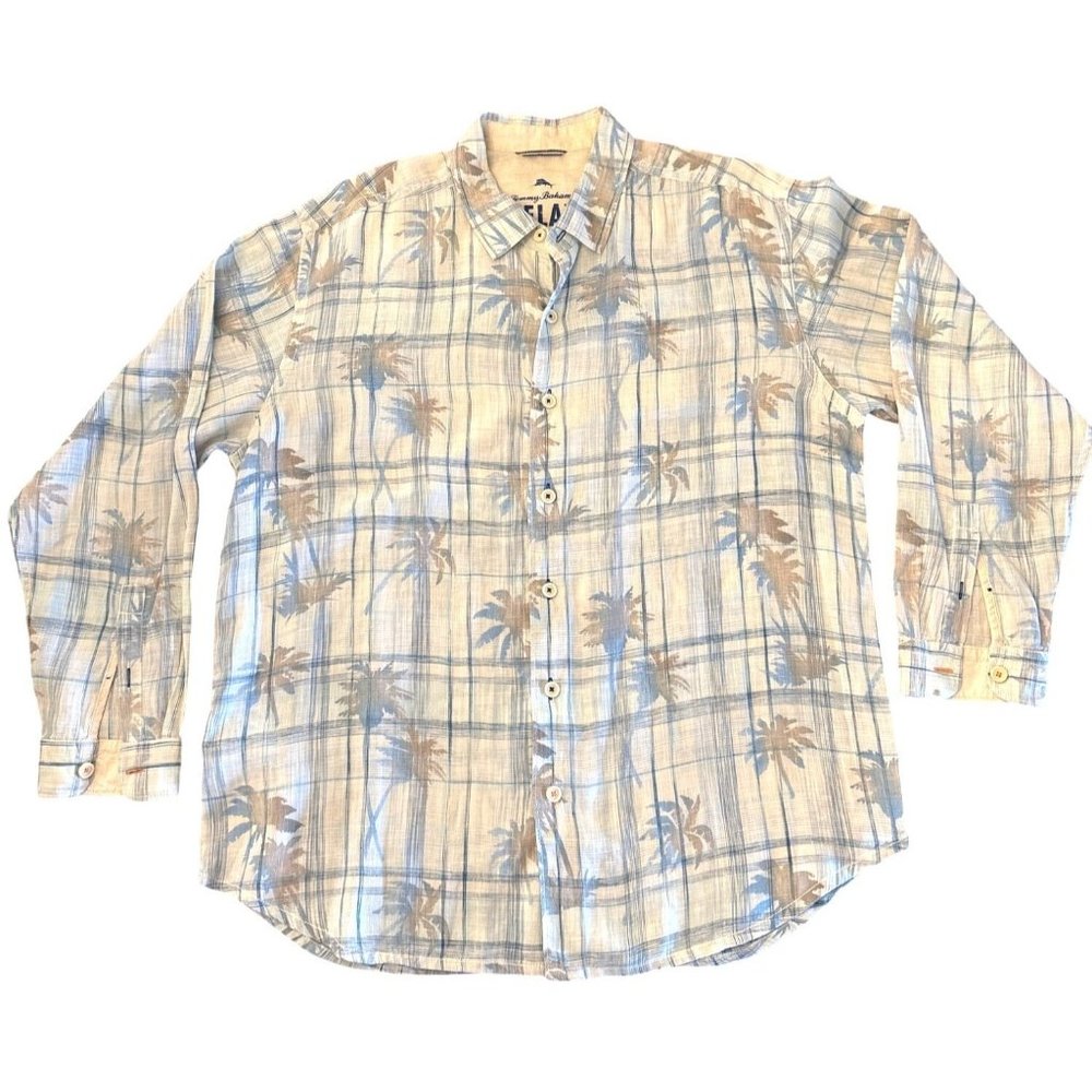 Tommy Bahama Relax Men's Shirt 100% Linen Tropical Plaid Print L/S Size XL‎